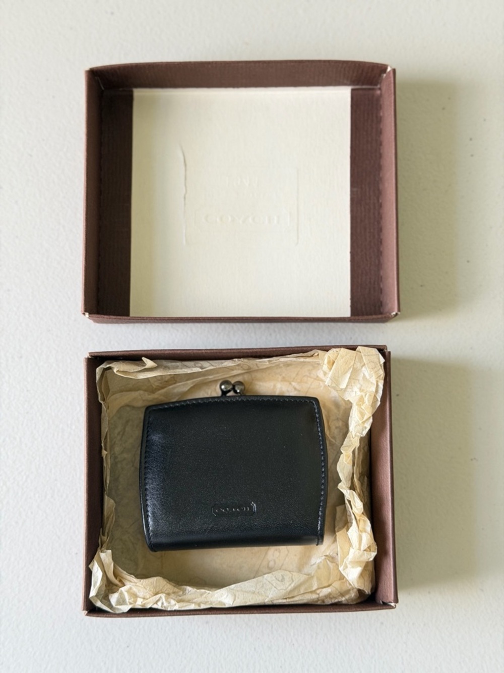 Vintage Coach Coin Purse Kisslock Gunmetal Made in Italy w/ Box